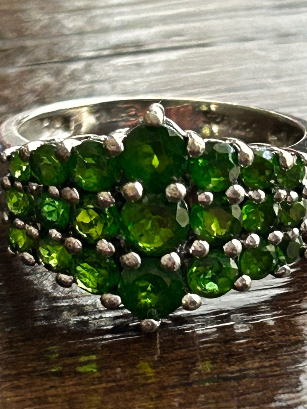 Stunning .925 Sterling Silver Chrome Diopside Cluster Ring size 8 - Picture 3 of 11